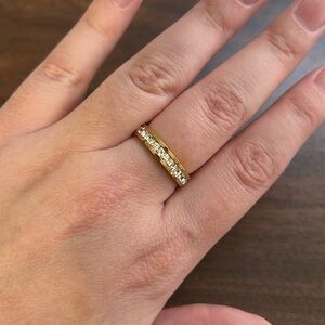 Gold plated stainless steel rhinestone ring band